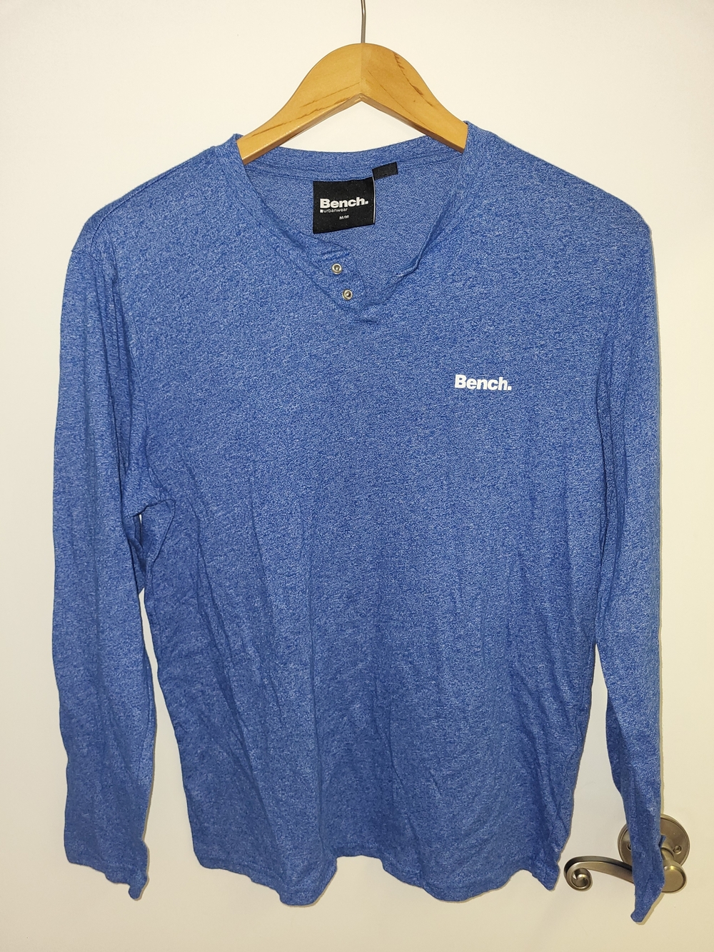Bench Blue Long-Sleeve Henley Shirt with Chest Logo